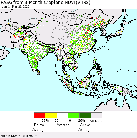 Asia PASG from 3-Month Cropland NDVI (VIIRS) Thematic Map For 3/22/2022 - 3/29/2022