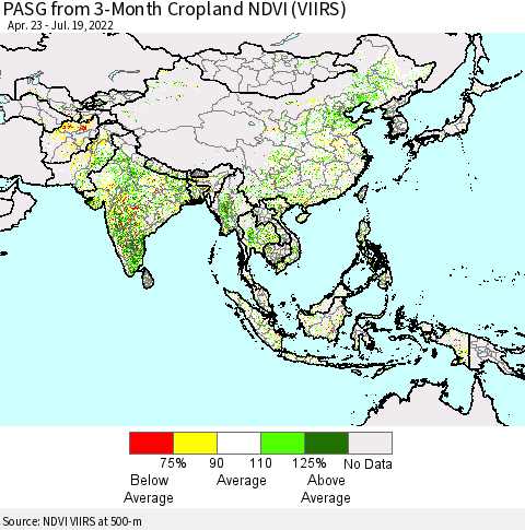 Asia PASG from 3-Month Cropland NDVI (VIIRS) Thematic Map For 7/12/2022 - 7/19/2022