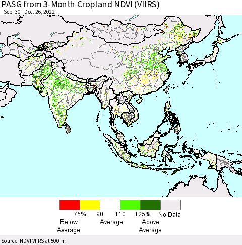 Asia PASG from 3-Month Cropland NDVI (VIIRS) Thematic Map For 12/19/2022 - 12/26/2022