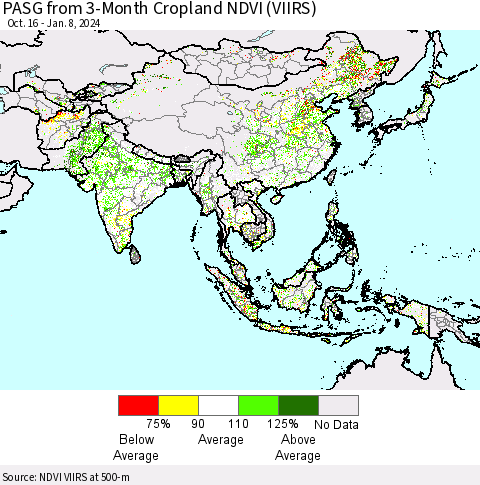 Asia PASG from 3-Month Cropland NDVI (VIIRS) Thematic Map For 1/1/2024 - 1/8/2024