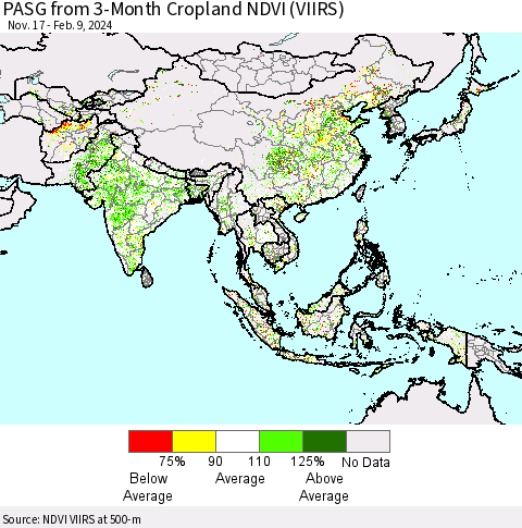 Asia PASG from 3-Month Cropland NDVI (VIIRS) Thematic Map For 2/2/2024 - 2/9/2024