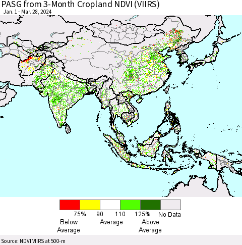 Asia PASG from 3-Month Cropland NDVI (VIIRS) Thematic Map For 3/21/2024 - 3/28/2024