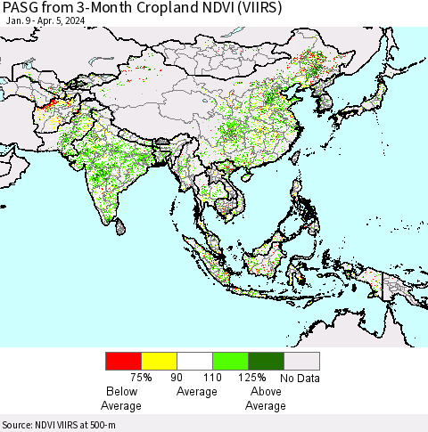 Asia PASG from 3-Month Cropland NDVI (VIIRS) Thematic Map For 3/29/2024 - 4/5/2024