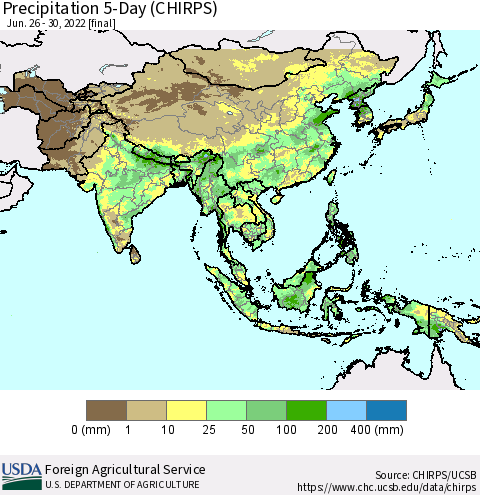 Asia Precipitation 5-Day (CHIRPS) Thematic Map For 6/26/2022 - 6/30/2022