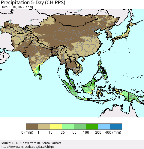 Asia Precipitation 5-Day (CHIRPS) Thematic Map For 12/6/2022 - 12/10/2022