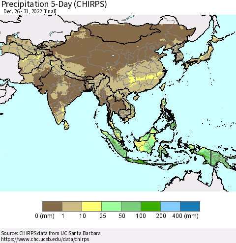 Asia Precipitation 5-Day (CHIRPS) Thematic Map For 12/26/2022 - 12/31/2022