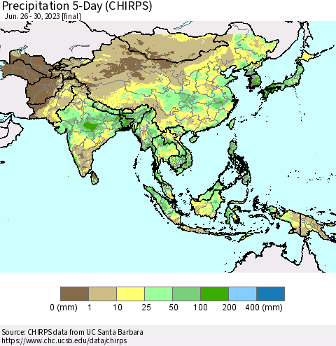 Asia Precipitation 5-Day (CHIRPS) Thematic Map For 6/26/2023 - 6/30/2023