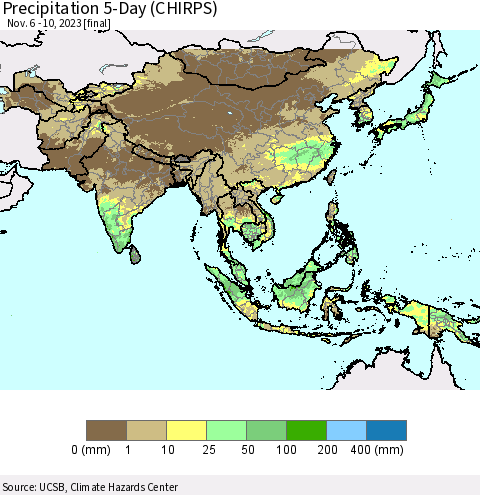 Asia Precipitation 5-Day (CHIRPS) Thematic Map For 11/6/2023 - 11/10/2023