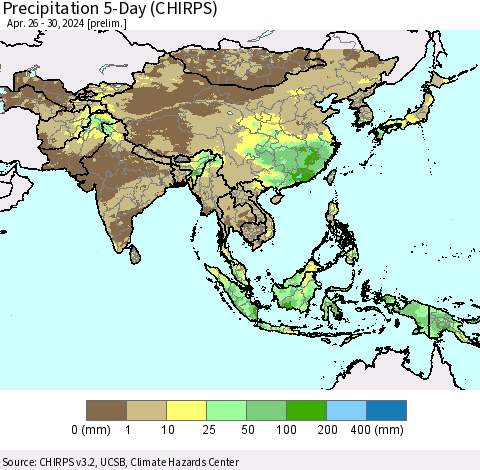 Asia Precipitation 5-Day (CHIRPS) Thematic Map For 4/26/2024 - 4/30/2024
