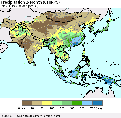 Asia Precipitation 2-Month (CHIRPS) Thematic Map For 3/11/2024 - 5/10/2024