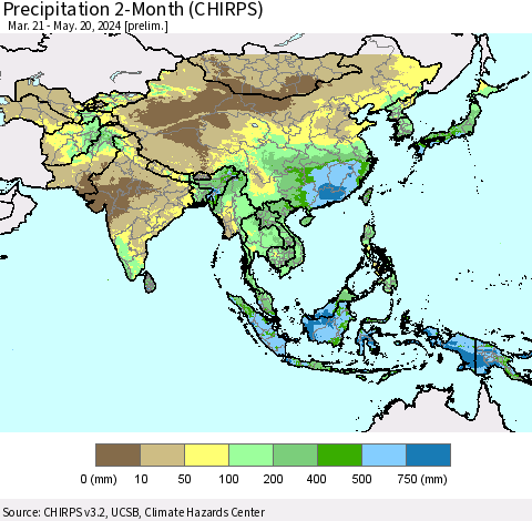 Asia Precipitation 2-Month (CHIRPS) Thematic Map For 3/21/2024 - 5/20/2024