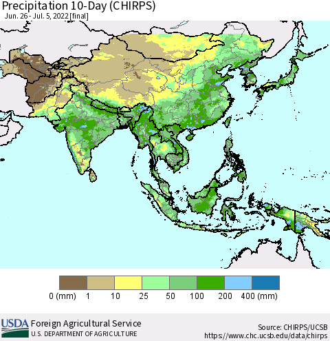 Asia Precipitation 10-Day (CHIRPS) Thematic Map For 6/26/2022 - 7/5/2022