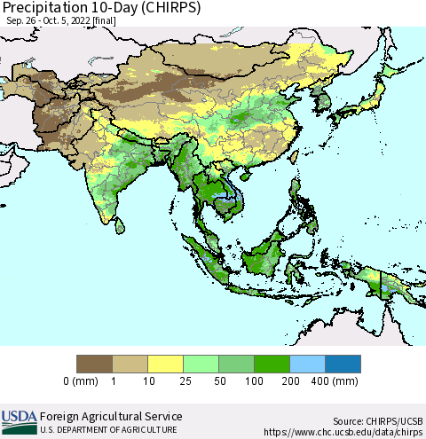 Asia Precipitation 10-Day (CHIRPS) Thematic Map For 9/26/2022 - 10/5/2022