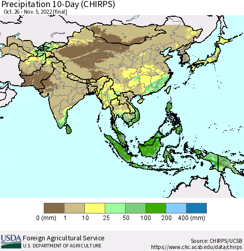 Asia Precipitation 10-Day (CHIRPS) Thematic Map For 10/26/2022 - 11/5/2022