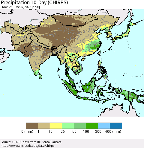 Asia Precipitation 10-Day (CHIRPS) Thematic Map For 11/26/2022 - 12/5/2022