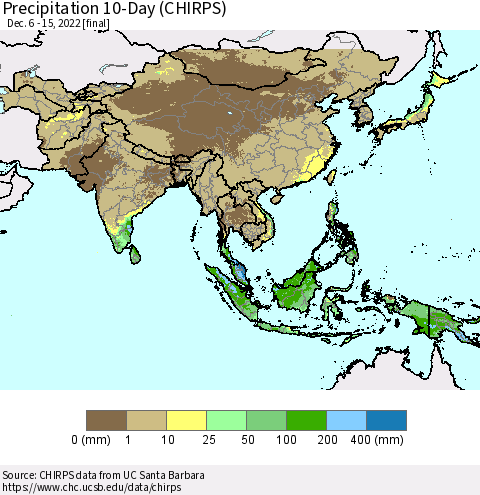 Asia Precipitation 10-Day (CHIRPS) Thematic Map For 12/6/2022 - 12/15/2022