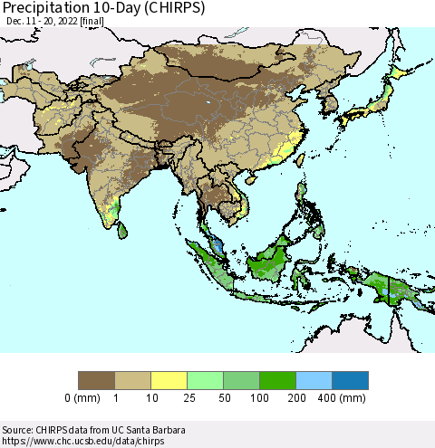 Asia Precipitation 10-Day (CHIRPS) Thematic Map For 12/11/2022 - 12/20/2022