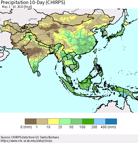 Asia Precipitation 10-Day (CHIRPS) Thematic Map For 5/1/2023 - 5/10/2023