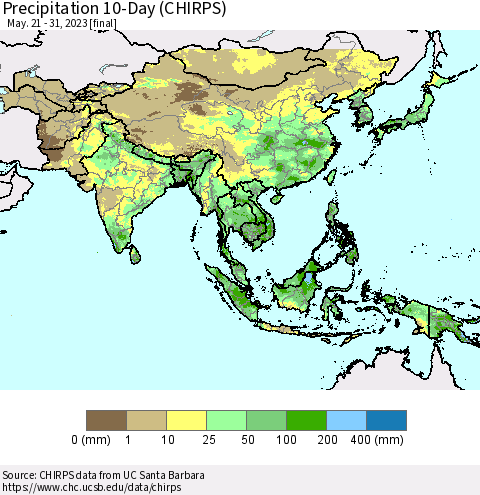 Asia Precipitation 10-Day (CHIRPS) Thematic Map For 5/21/2023 - 5/31/2023