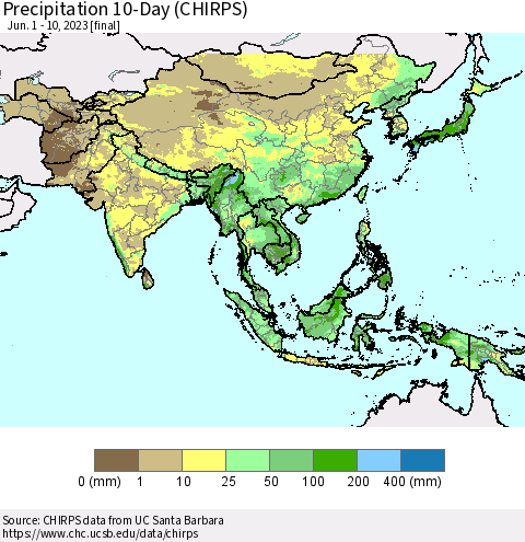 Asia Precipitation 10-Day (CHIRPS) Thematic Map For 6/1/2023 - 6/10/2023