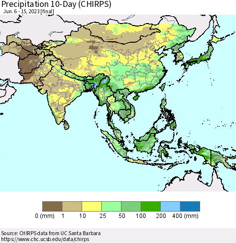 Asia Precipitation 10-Day (CHIRPS) Thematic Map For 6/6/2023 - 6/15/2023
