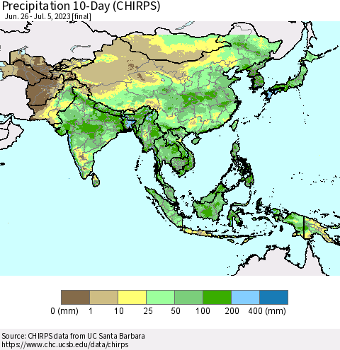 Asia Precipitation 10-Day (CHIRPS) Thematic Map For 6/26/2023 - 7/5/2023