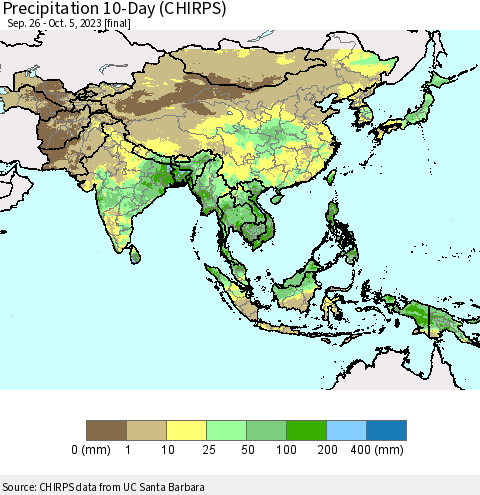 Asia Precipitation 10-Day (CHIRPS) Thematic Map For 9/26/2023 - 10/5/2023