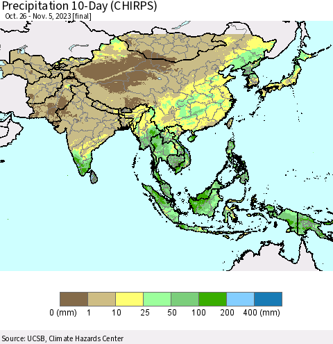 Asia Precipitation 10-Day (CHIRPS) Thematic Map For 10/26/2023 - 11/5/2023