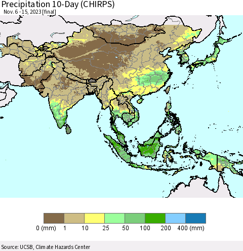 Asia Precipitation 10-Day (CHIRPS) Thematic Map For 11/6/2023 - 11/15/2023