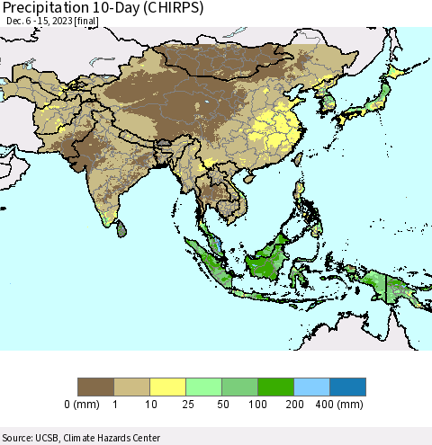 Asia Precipitation 10-Day (CHIRPS) Thematic Map For 12/6/2023 - 12/15/2023