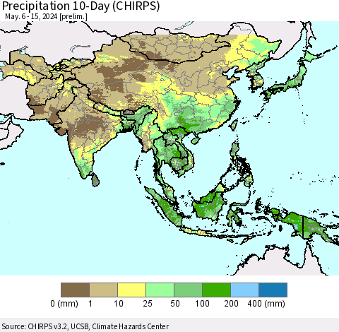 Asia Precipitation 10-Day (CHIRPS) Thematic Map For 5/6/2024 - 5/15/2024