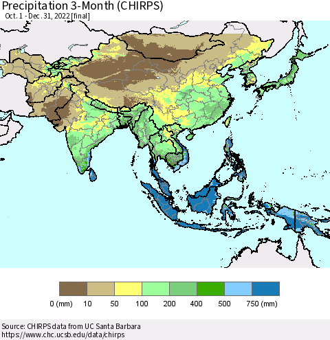 Asia Precipitation 3-Month (CHIRPS) Thematic Map For 10/1/2022 - 12/31/2022