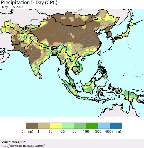 Asia Precipitation 5-Day (CPC) Thematic Map For 5/1/2022 - 5/5/2022