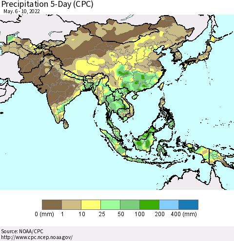 Asia Precipitation 5-Day (CPC) Thematic Map For 5/6/2022 - 5/10/2022
