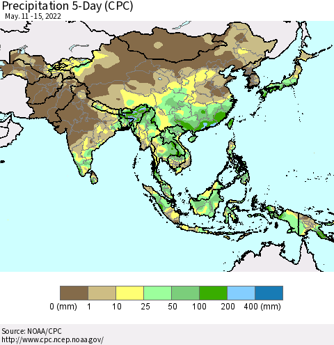 Asia Precipitation 5-Day (CPC) Thematic Map For 5/11/2022 - 5/15/2022