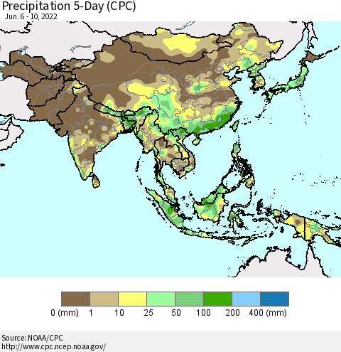 Asia Precipitation 5-Day (CPC) Thematic Map For 6/6/2022 - 6/10/2022