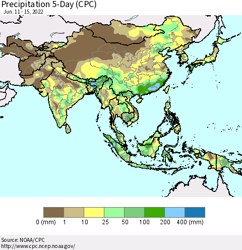 Asia Precipitation 5-Day (CPC) Thematic Map For 6/11/2022 - 6/15/2022