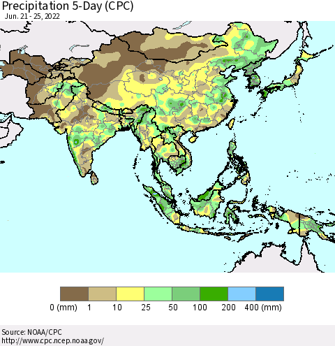 Asia Precipitation 5-Day (CPC) Thematic Map For 6/21/2022 - 6/25/2022