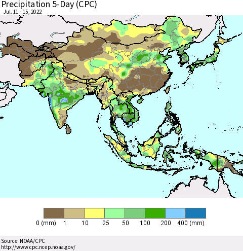 Asia Precipitation 5-Day (CPC) Thematic Map For 7/11/2022 - 7/15/2022