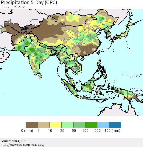 Asia Precipitation 5-Day (CPC) Thematic Map For 7/21/2022 - 7/25/2022