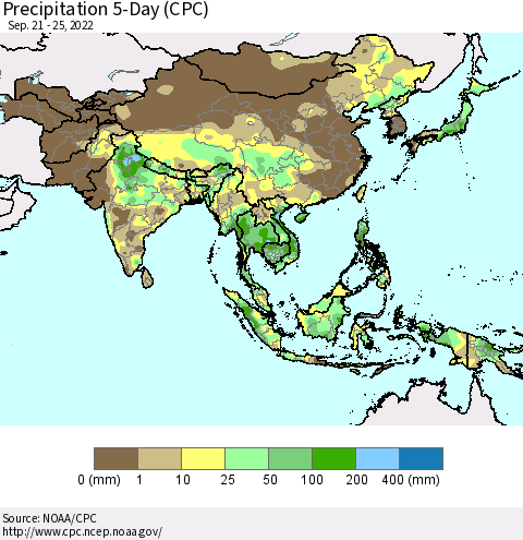 Asia Precipitation 5-Day (CPC) Thematic Map For 9/21/2022 - 9/25/2022