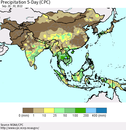 Asia Precipitation 5-Day (CPC) Thematic Map For 9/26/2022 - 9/30/2022