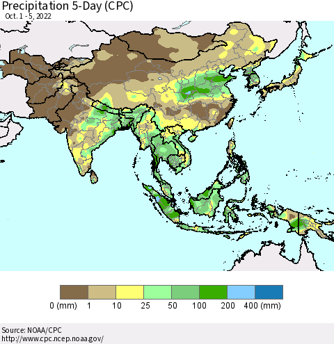 Asia Precipitation 5-Day (CPC) Thematic Map For 10/1/2022 - 10/5/2022