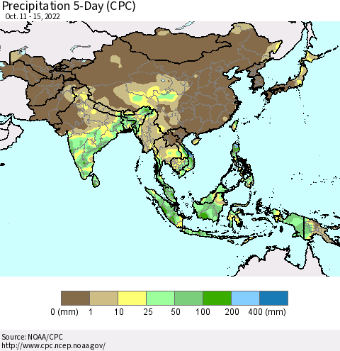 Asia Precipitation 5-Day (CPC) Thematic Map For 10/11/2022 - 10/15/2022