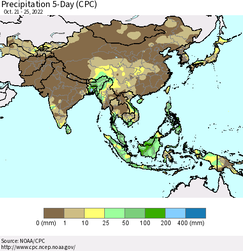 Asia Precipitation 5-Day (CPC) Thematic Map For 10/21/2022 - 10/25/2022