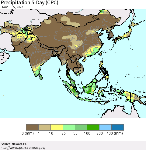 Asia Precipitation 5-Day (CPC) Thematic Map For 11/1/2022 - 11/5/2022