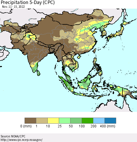 Asia Precipitation 5-Day (CPC) Thematic Map For 11/11/2022 - 11/15/2022