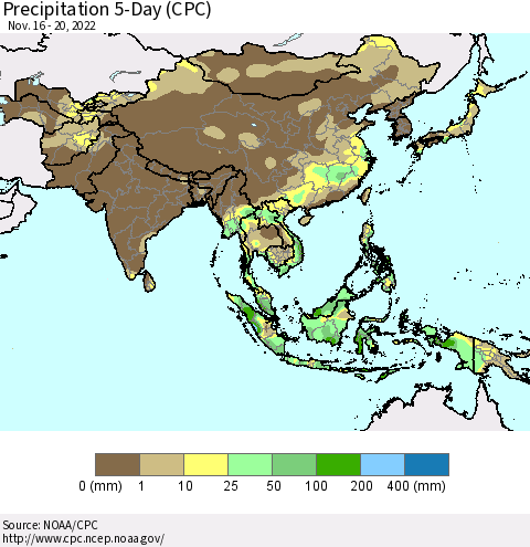 Asia Precipitation 5-Day (CPC) Thematic Map For 11/16/2022 - 11/20/2022