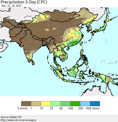 Asia Precipitation 5-Day (CPC) Thematic Map For 11/21/2022 - 11/25/2022