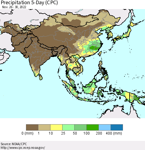 Asia Precipitation 5-Day (CPC) Thematic Map For 11/26/2022 - 11/30/2022